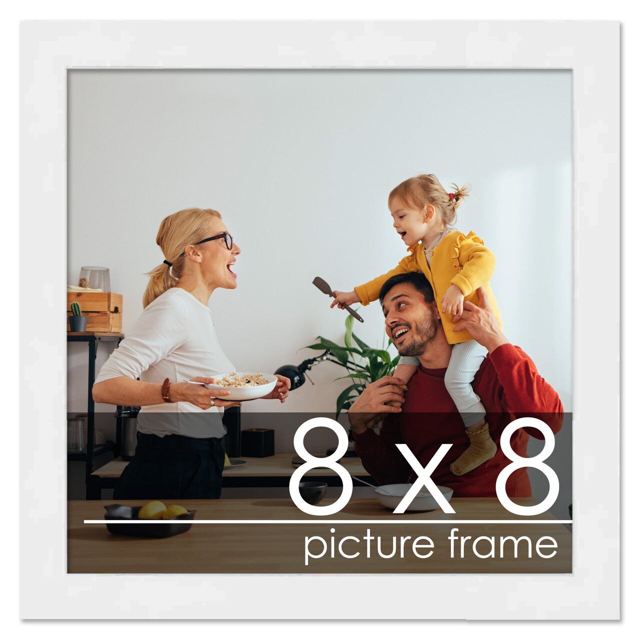 8x8 Solid Wood Picture Frame with UV-Resistant Acrylic & Acid-Free Backing, Available in 6 Finishes: Matte Black, Matte White, Metallic Bronze, Silver, Natural Wood Grain & Mahogany